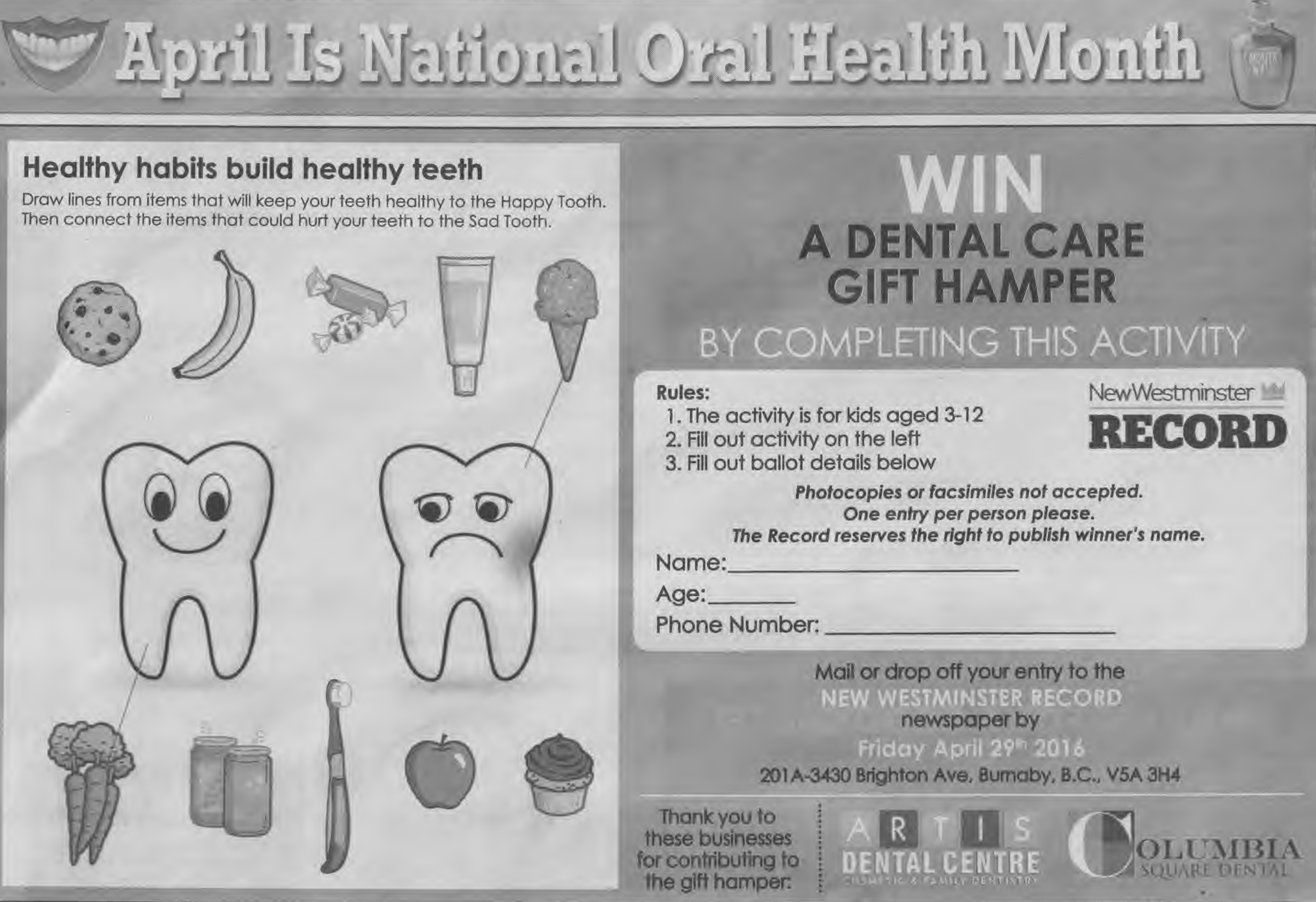 Community Gift Basket Giveaway from The Record Columbia Square Dental